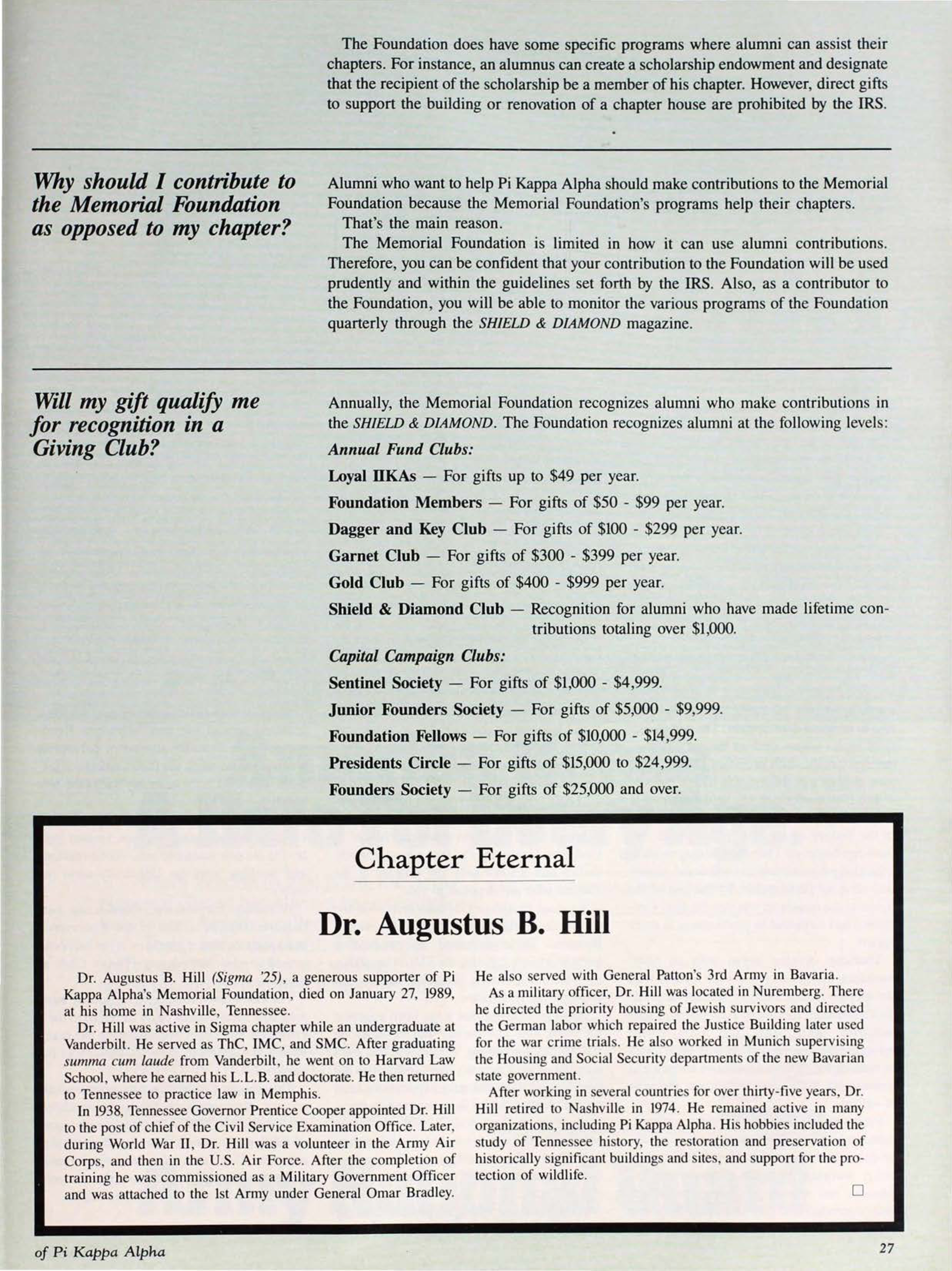 Chapter Eternal: Dr. Augustus B. Hill